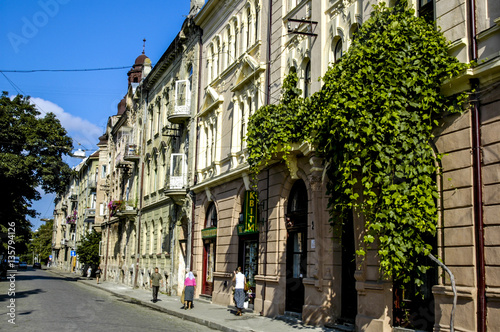 Fototapeta Naklejka Na Ścianę i Meble -  Cernivci, green house facade, Ukraine, Western Ukraine