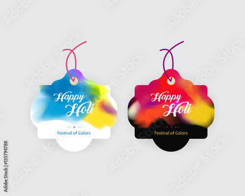 Vector tags design, cardboard sale labels. Colorful background, Holi celebration, vector illustration.
