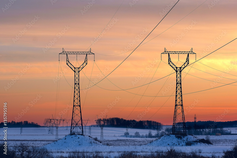 landscape with the image of ETL in winter evening at sunset