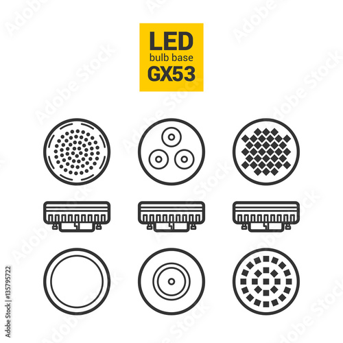 LED light GX53 bulbs vector outline icon set