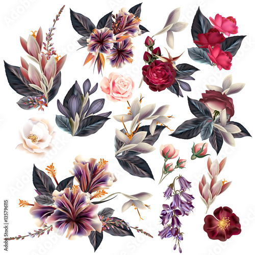 Huge collection of flowers in vintage style