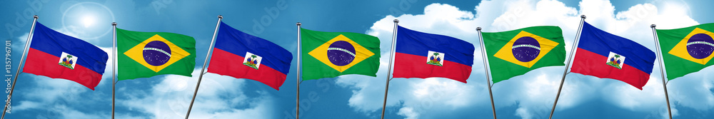 Haiti flag with Brazil flag, 3D rendering Haiti flag with Brazil flag, 3D rendering
