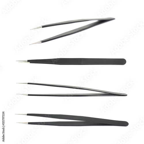 Black tweezers tool isolated