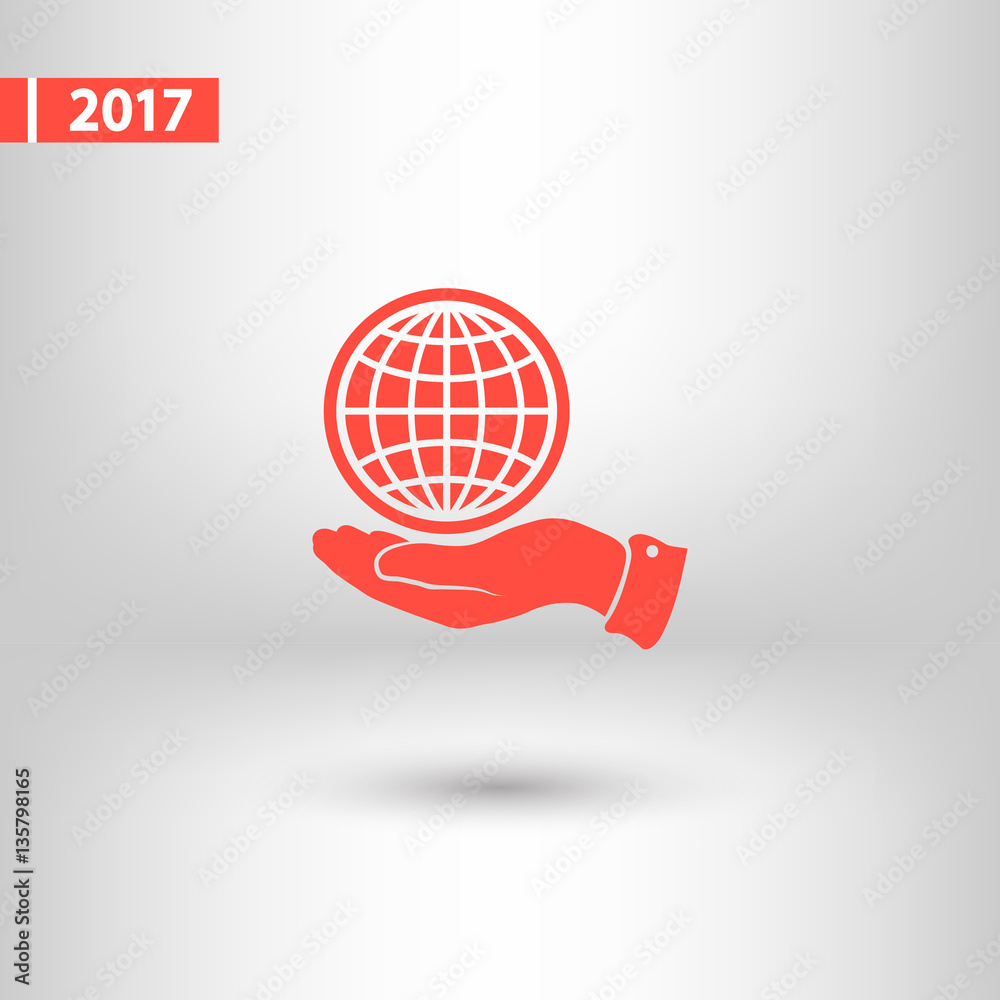 Globe icon with hand, vector illustration. Flat design style Globe icon with hand, vector illustration. Flat design style