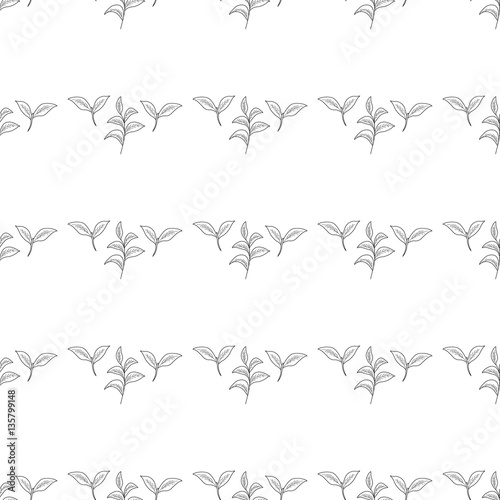 Green tea leaf illustration, branch organic hand drawing sketch, seamless pattern