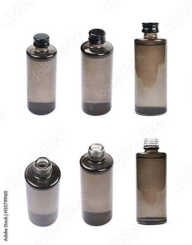 Black glass bottle vial isolated