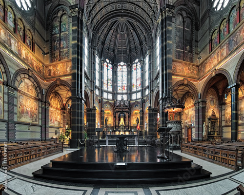 Chancel and altar of Basilica of St. Nicholas (Nicolaaskerk) in Amsterdam, the city's major Catholic church, Netherlands
