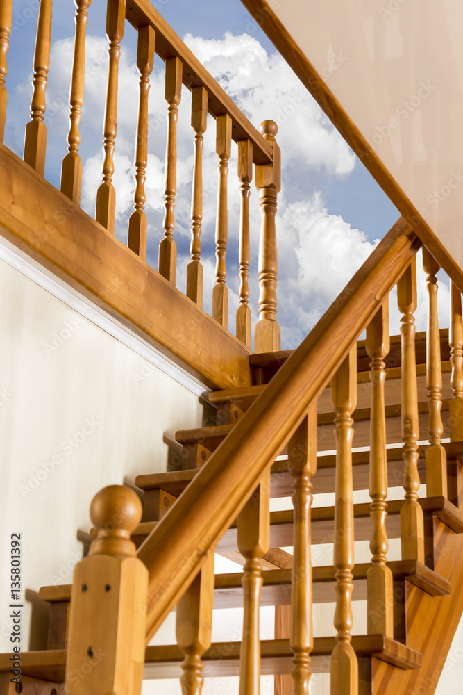 Steps wooden interior stairs of a private house into the open. Steps wooden interior stairs of a private house into the open.