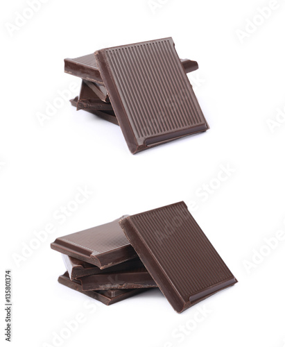 Pile of chocolate bar pieces isolated