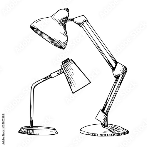 Two reading lamps isolated on white background. Vector illustration in a sketch style.