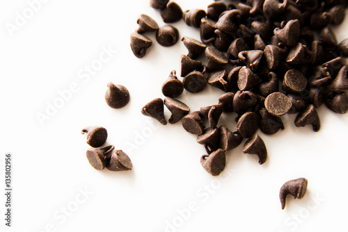 Chocolate chips isolated on white background