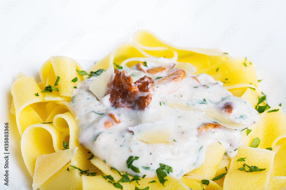 Pasta with cream sauce with chanterelle Pasta with cream sauce with chanterelle