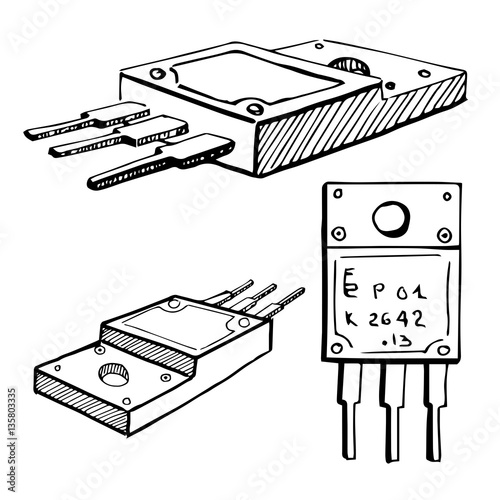 Transistors isolated on white background. Vector illustration in a sketch style. photo