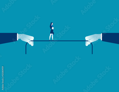 Young brave rick businesswoman balancing on rope