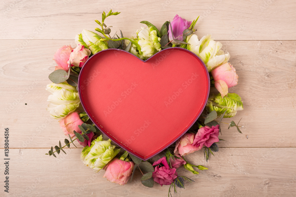 Flat lay of flowers and plants
