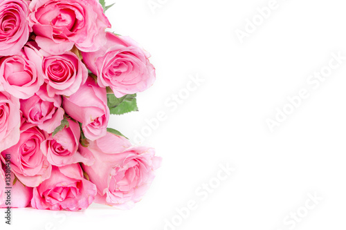 a bouquet sweet pink roses petal on white background , romance
