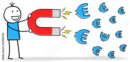Figur zieht die Euro Währung mit einem Magnet an