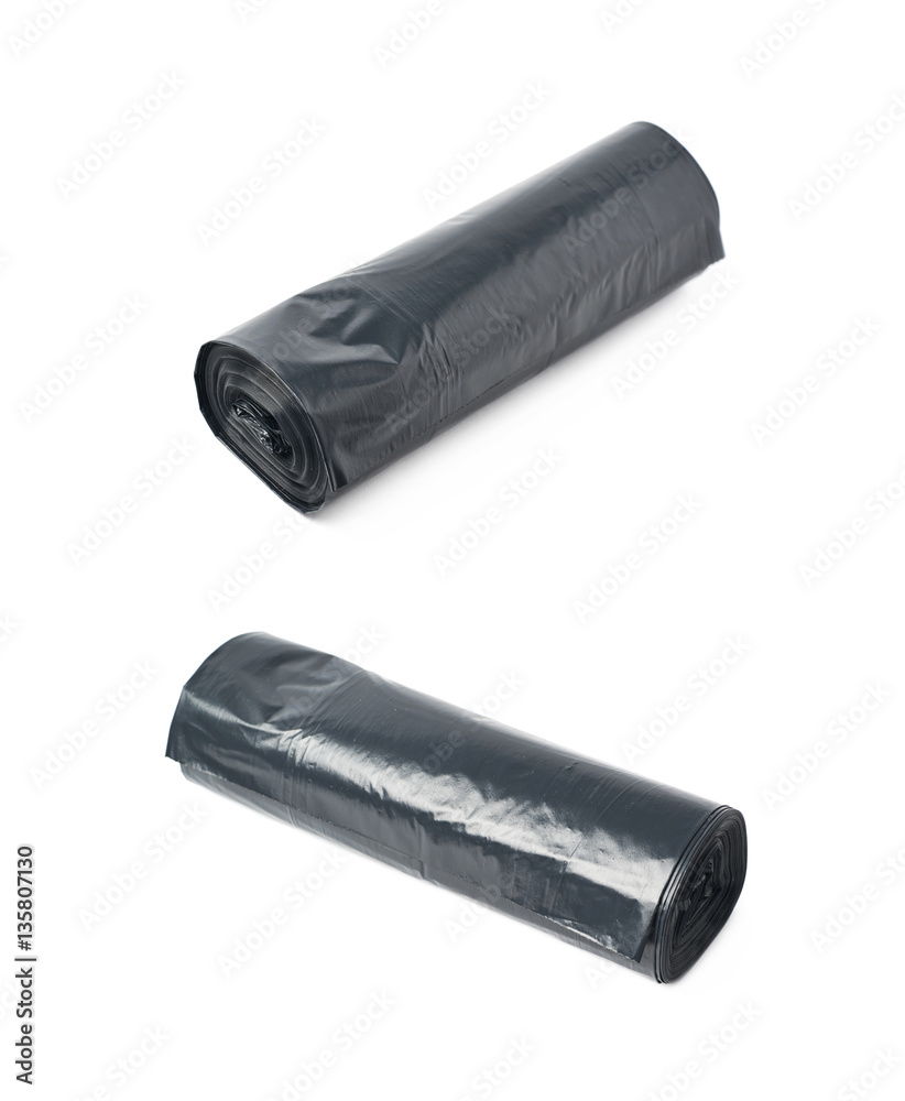 Black trash bag roll isolated Black trash bag roll isolated