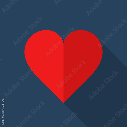 Heart vector icon with long shadow in flat style.