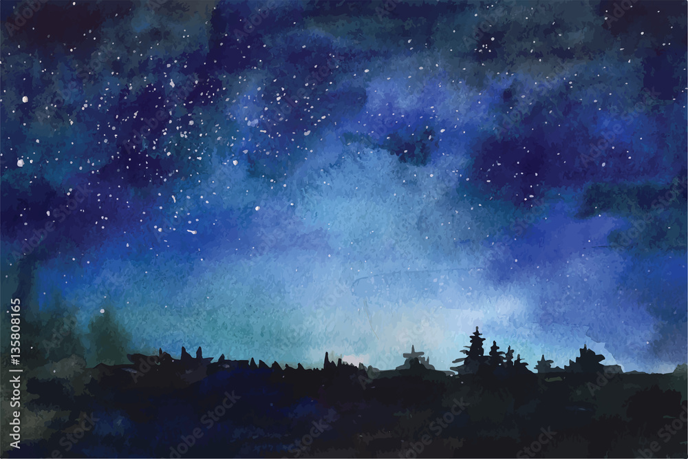 Watercolor vector background Space, stars, constellation, nebula - obrazy, fototapety, plakaty 