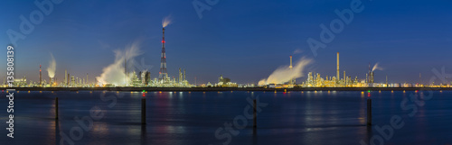 Steaming Harbor Industry At Night Panorama