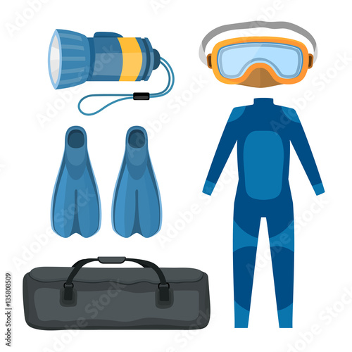 Diving suit scuba underwater equipment vector illustration.