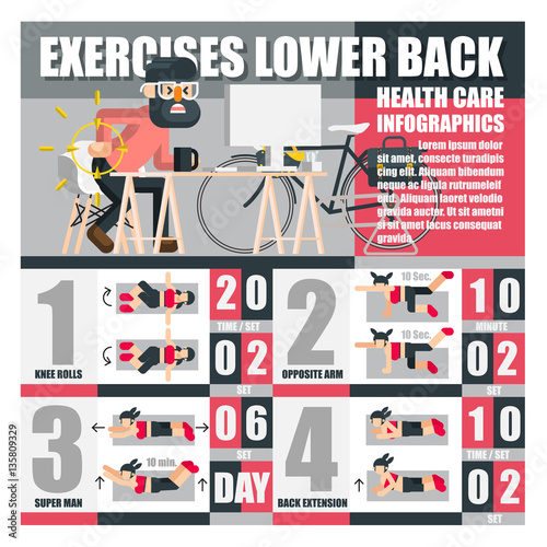 Exercises lower back health care infographics
