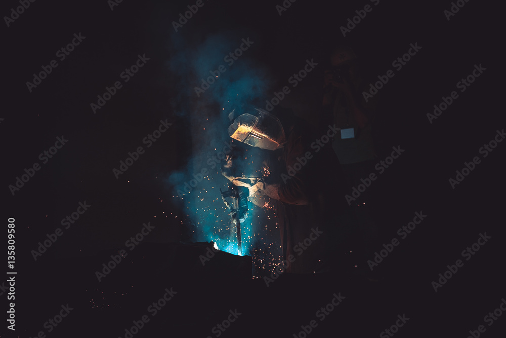 Fototapeta premium Welder weld metal structure