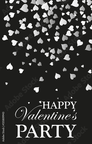 simple card for Valentine s day. Black and white style, falling hearts. Design element, poster.