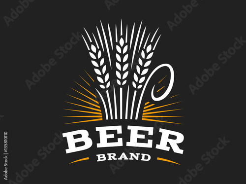 Beer wheat logo - vector illustration, ear emblem design on black background