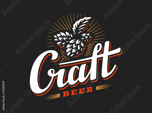 Craft beer logo- vector illustration hop, emblem design on black background
