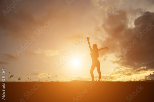 silhouette woman Jump with happy