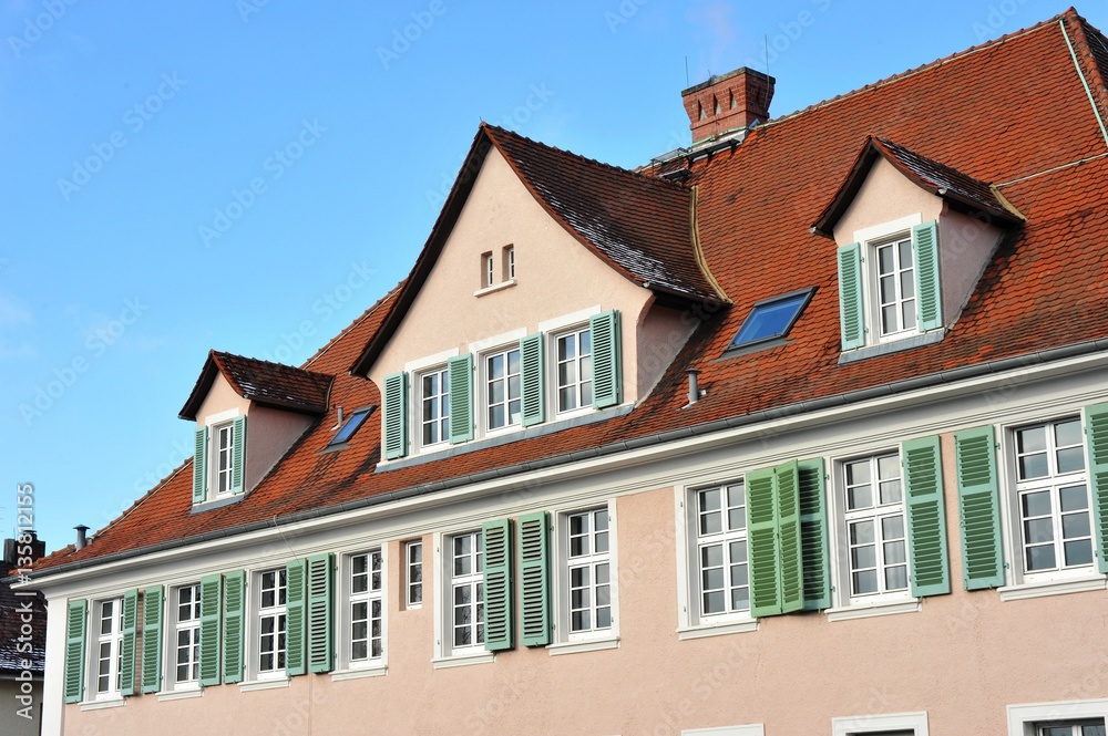 Renovated House-Front with Dormer Windows (Gauben) at tiled Roof (Ziegeldach) Renovated House-Front with Dormer Windows (Gauben) at tiled Roof (Ziegeldach)