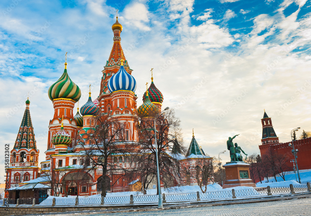 St. Basil's Cathedral on Red square in winter day. Moscow, Russia St. Basil's Cathedral on Red square in winter day. Moscow, Russia