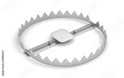Steel bear trap isolated on white. 3d illustration
