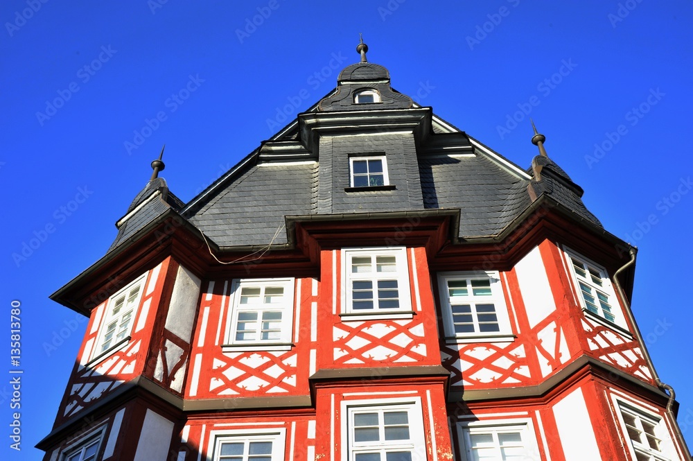 Fototapeta premium Renovated Half-Timber House-Front and Shale covered Roof