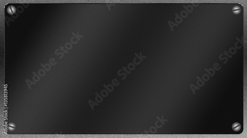 illustration of a dark gray blank plate with screwed on to rough background