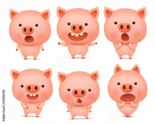 Emoji pig character icon set with different emotions