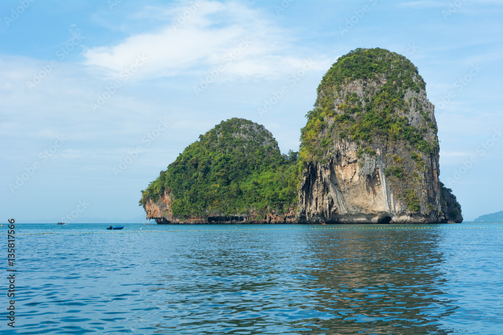 Tropical Island in a sunny day, Pranang beach , Krabi , thailand