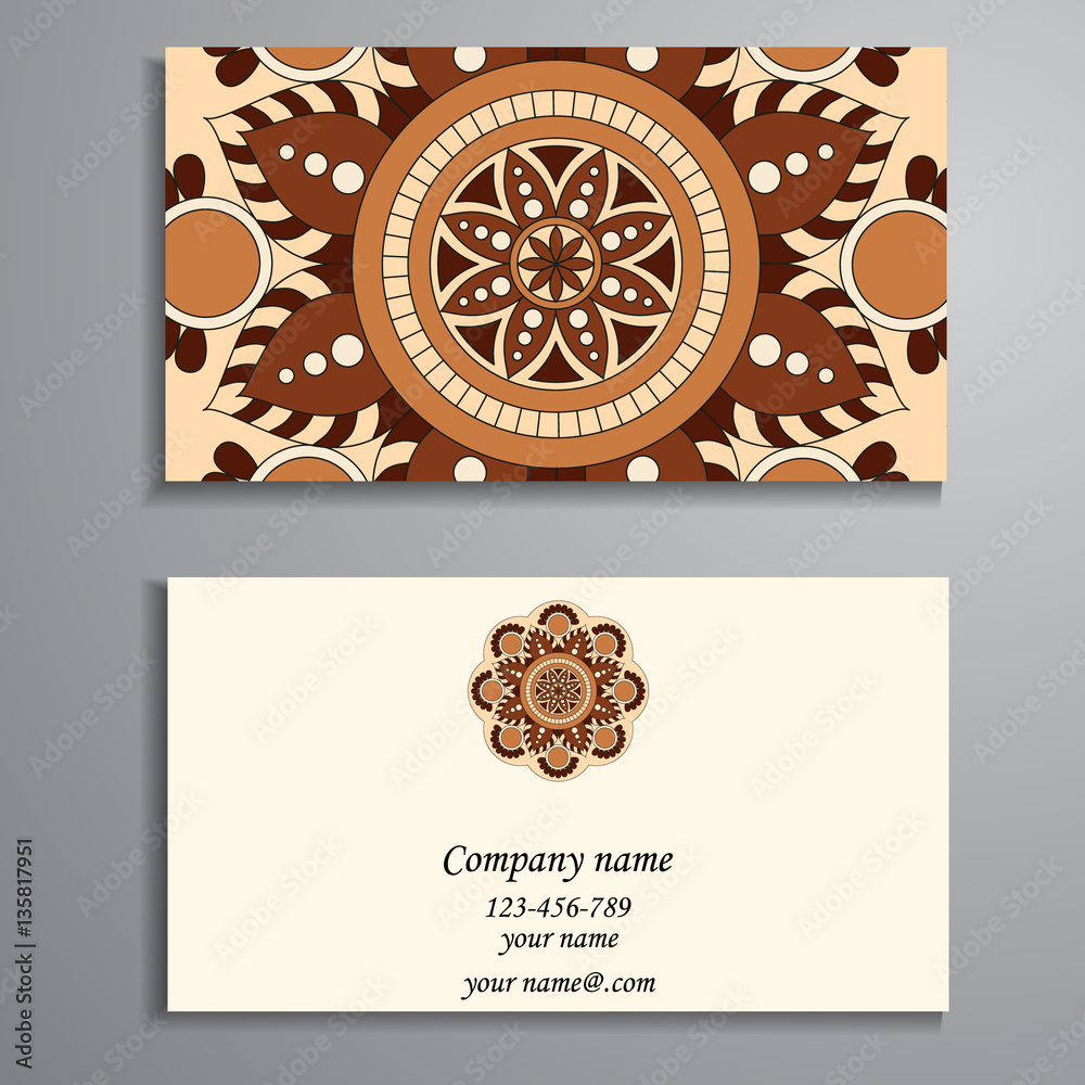 Fototapeta premium Invitation, business card or banner with text template. Round fl