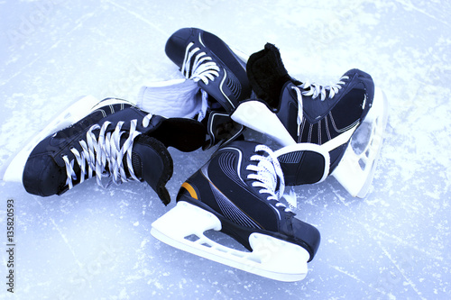 Canvas Print Skates for hockey on the outdoor ice winter.