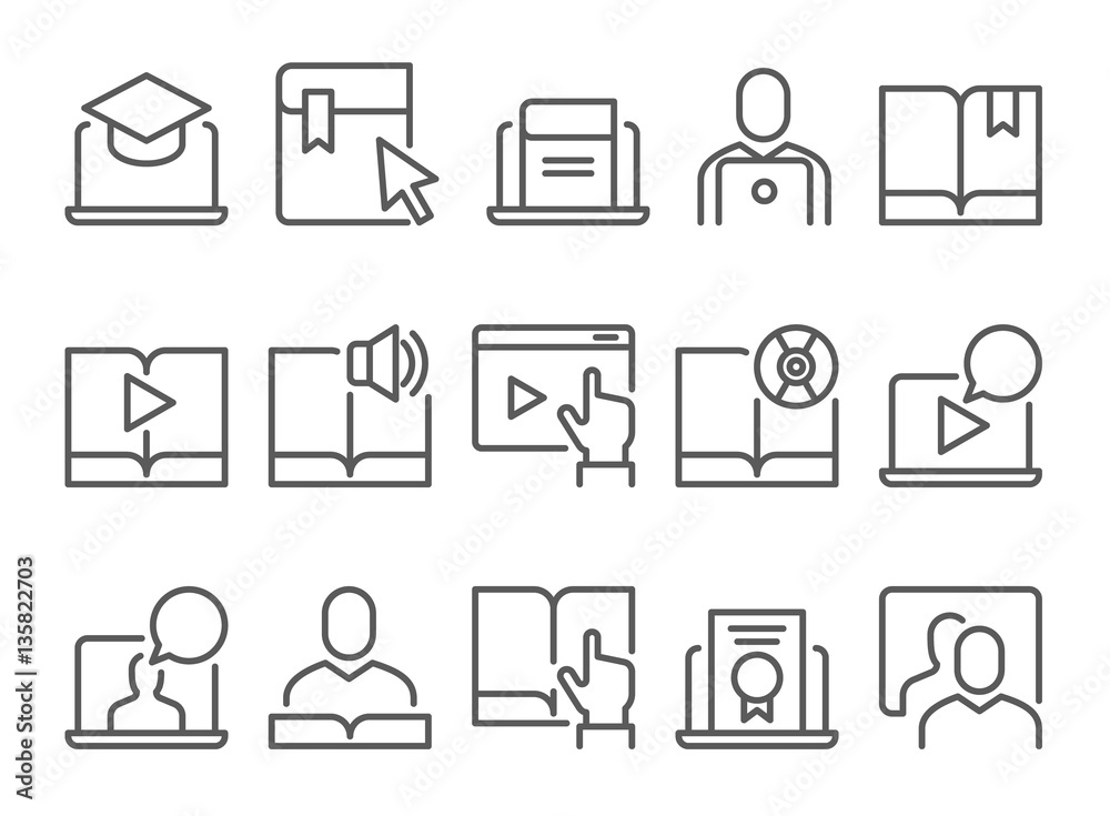 Online education e-learning line icons. Online education e-learning line icons.