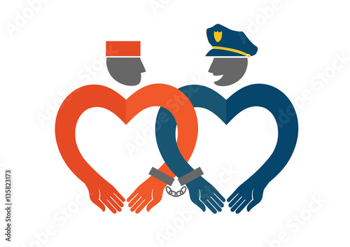 Police and prisoner chained.