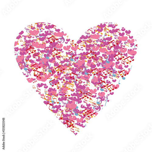 Heart background of musical notes and little hearts
