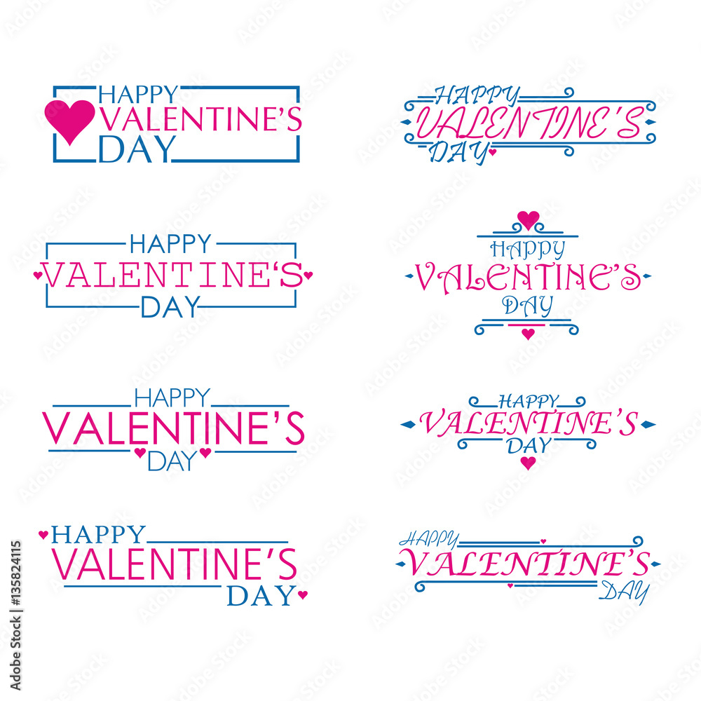 Square and line Happy Valentines Day set, flat and cute Vector Design Isolated on white Background