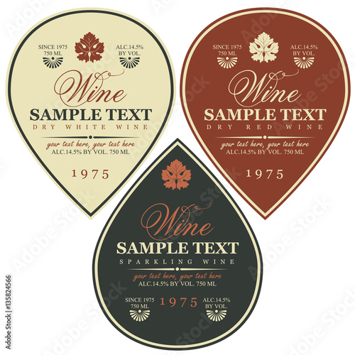 set vector wine labels with vine leaves