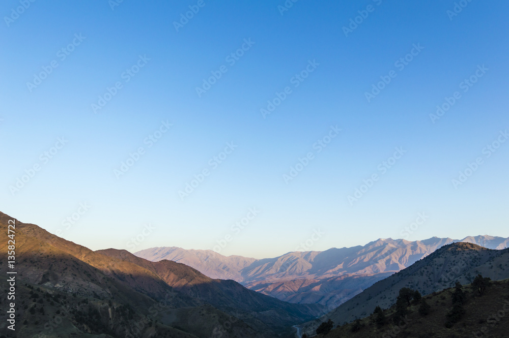 Tian Shan mountains view from Kamchik Pass in Uzbekistan