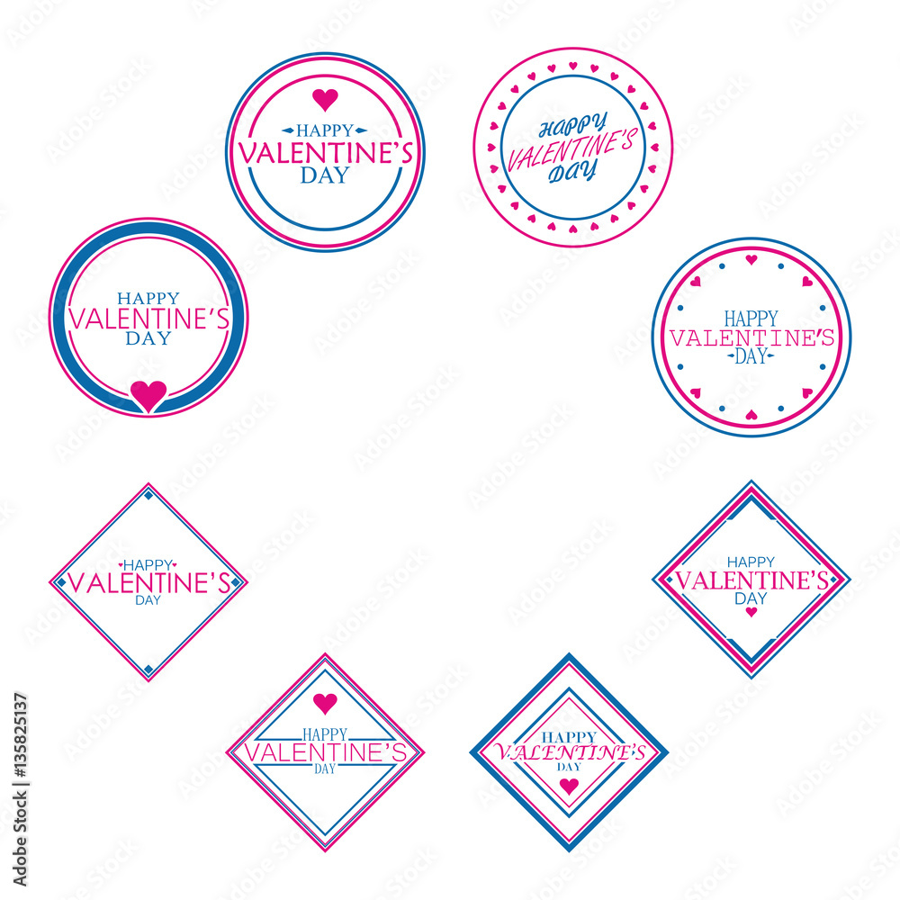 Circle and Square Happy Valentines Day set, flat and cute Vector Design Isolated on white Background