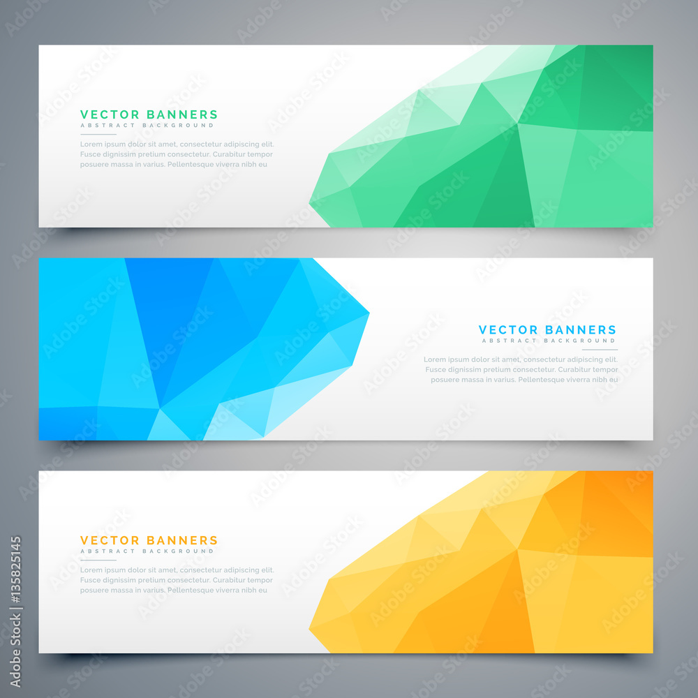 abstract low poly colorful banners and headers set abstract low poly colorful banners and headers set