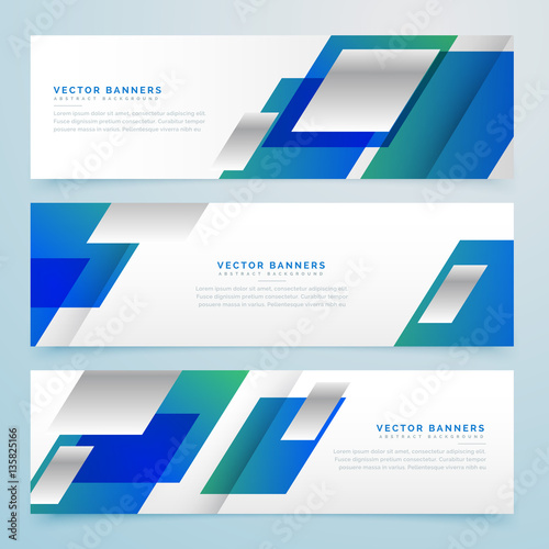 business style geometric banners and headers in blue color